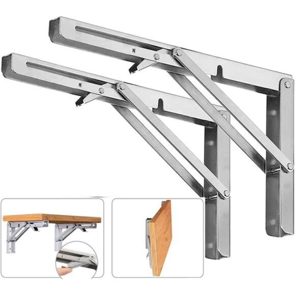 Folding Shelf Brackets, Max Load 300 lb, Heavy Duty Stainless Steel Collapsible - Picture 1 of 7